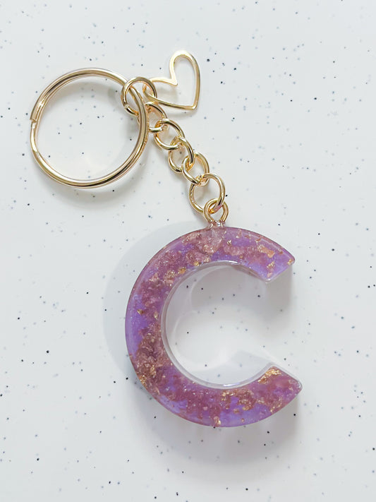 Classic Purple and Gold Letter Keychain