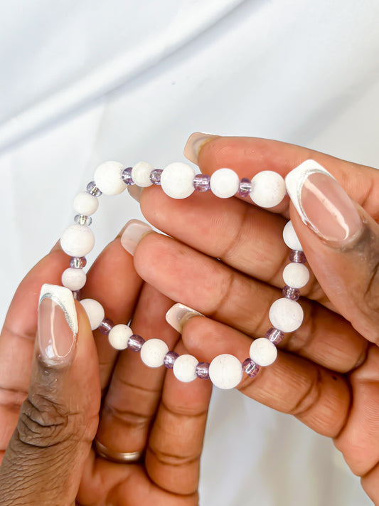 White Stone and Purple Vibes Stretch Bracelet