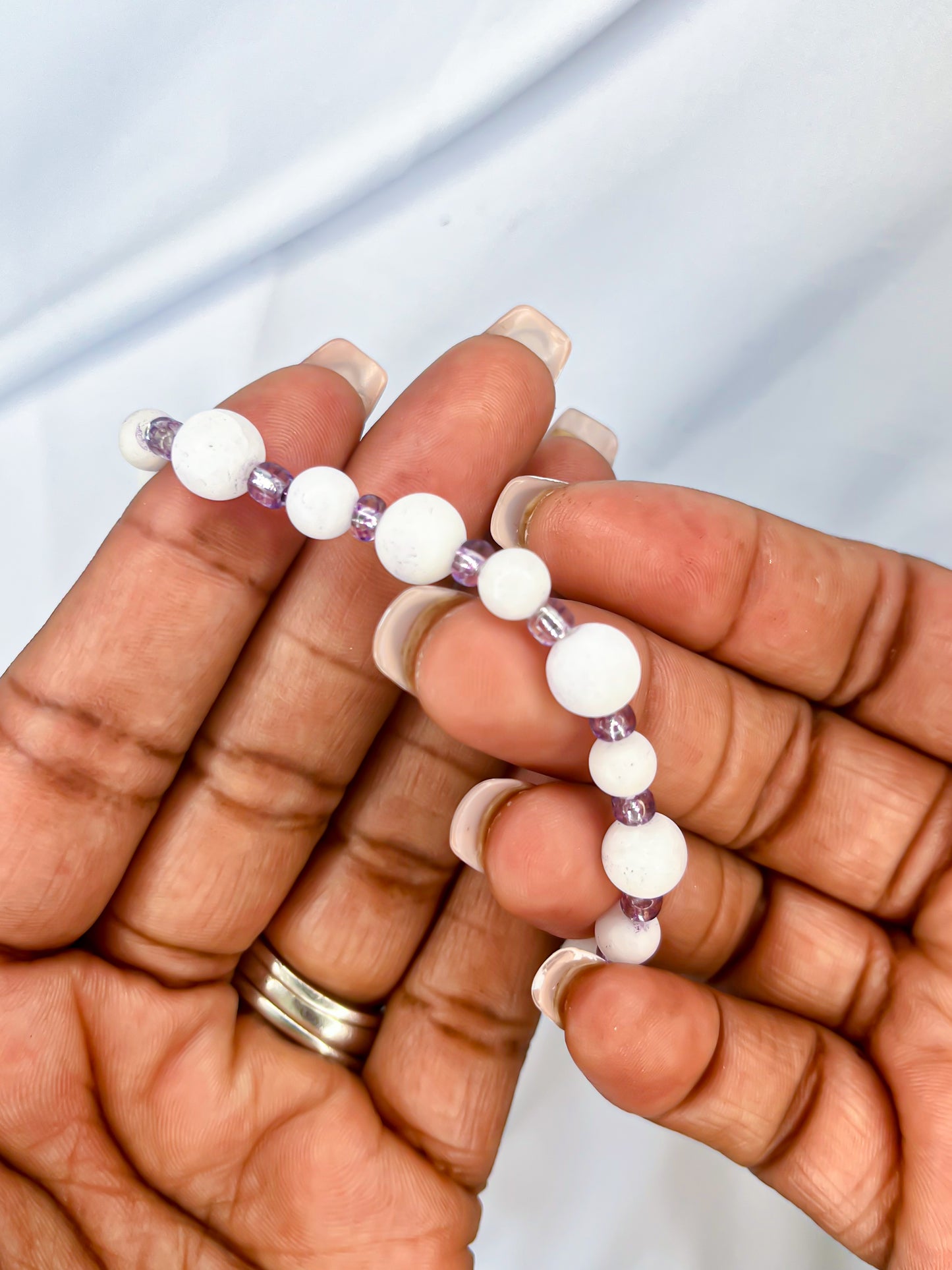 White Stone and Purple Vibes Stretch Bracelet