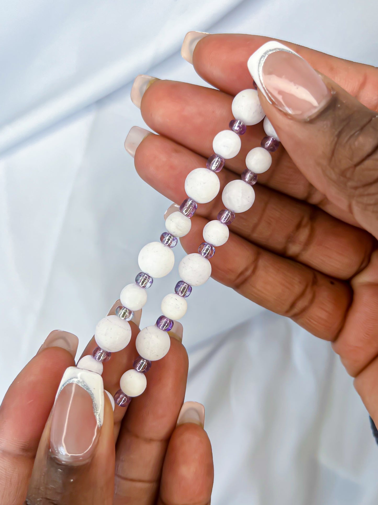 White Stone and Purple Vibes Stretch Bracelet