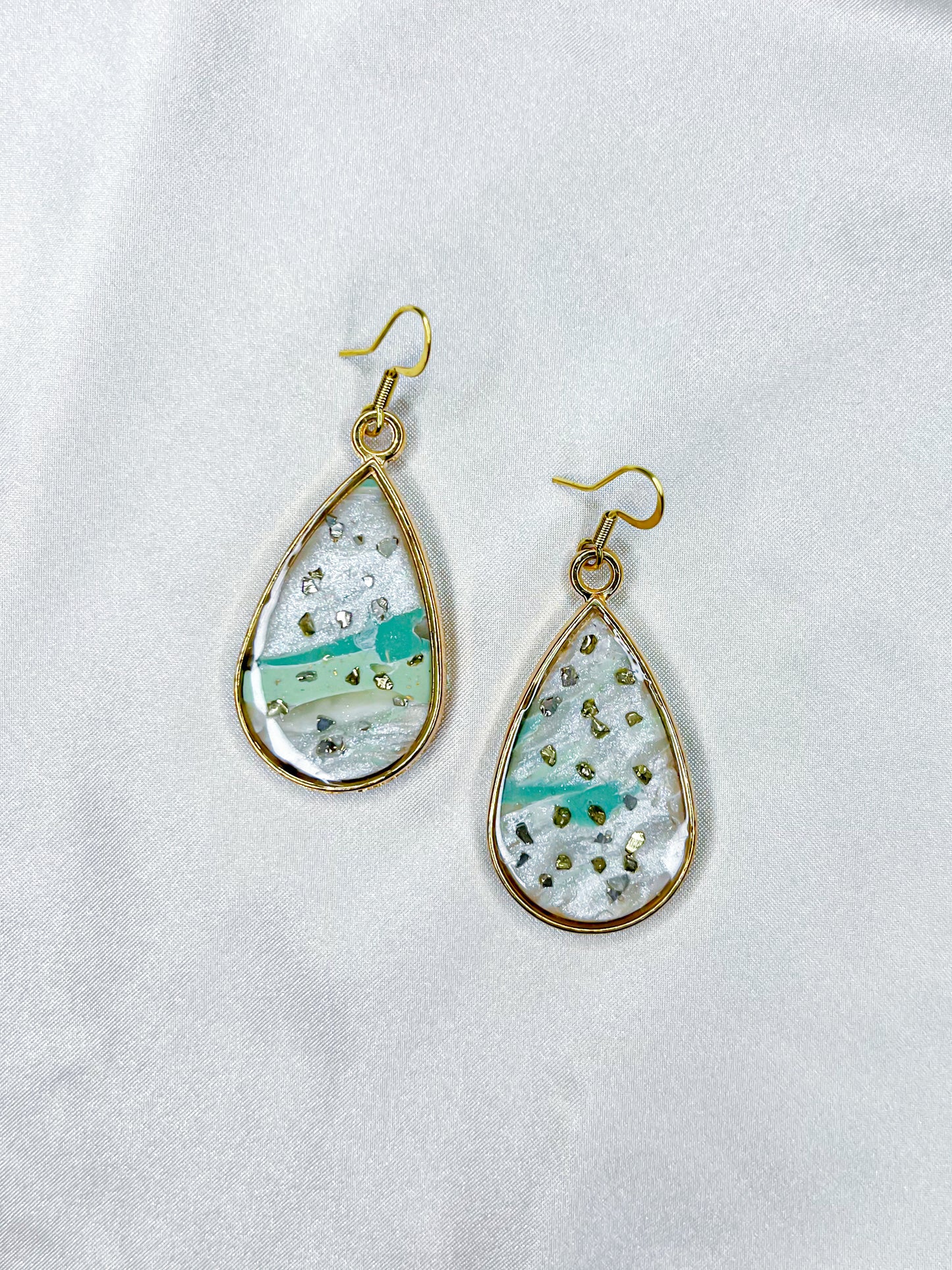 Crystals in Jade Teardrop