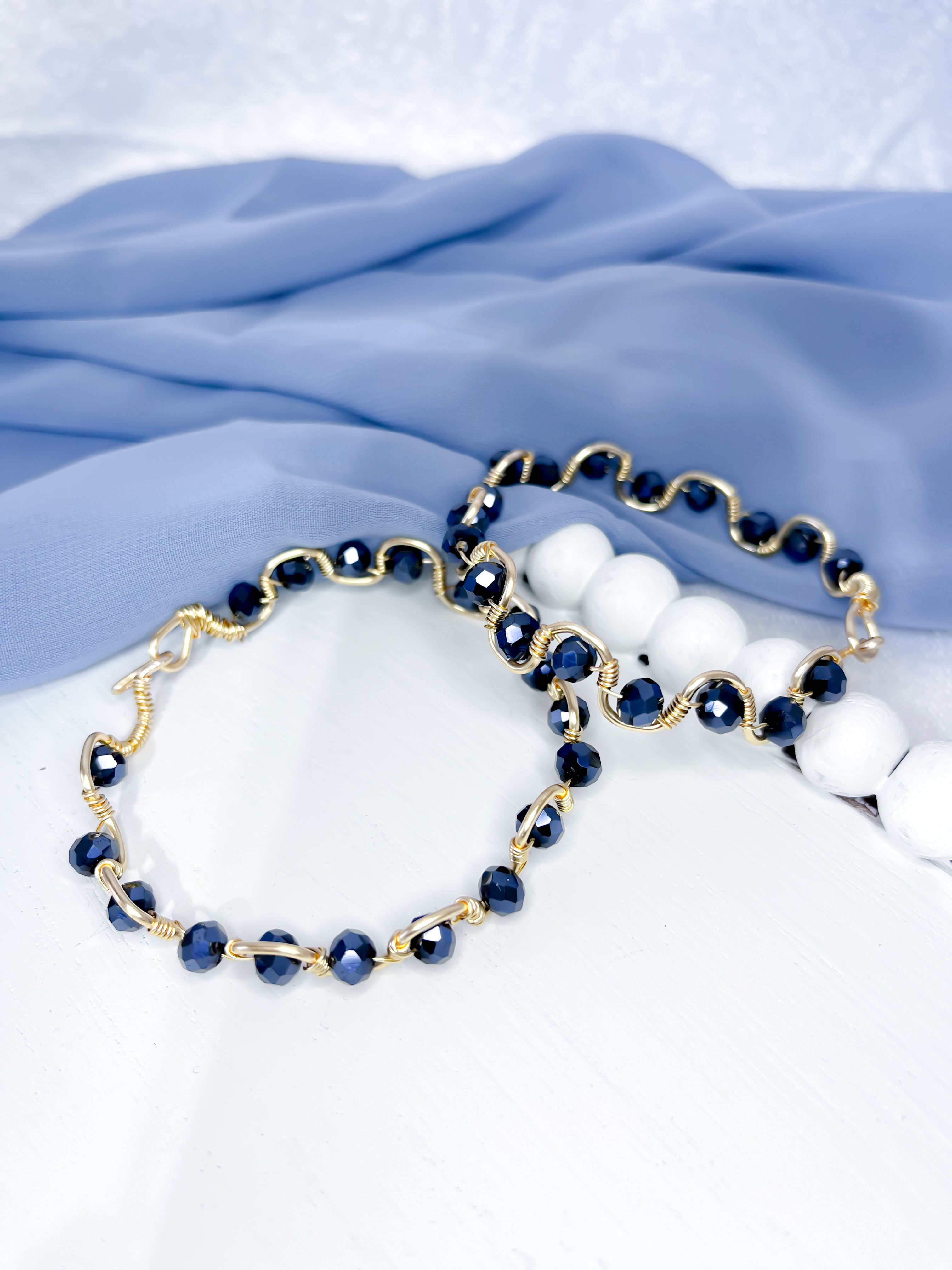 Wavy Bracelet Bangles (Navy Blue Diamond)