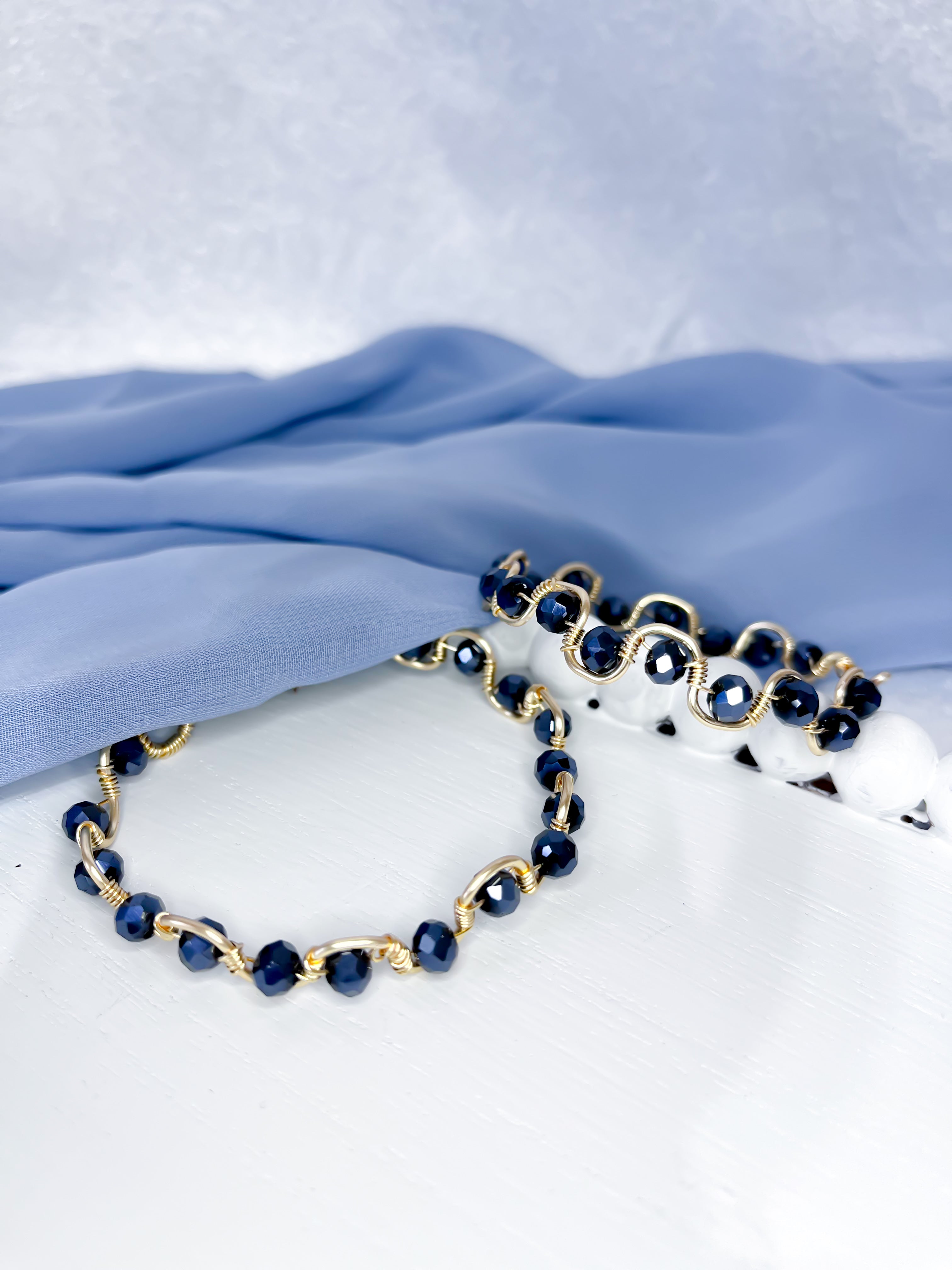 Wavy Bracelet Bangles (Navy Blue Diamond)