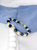 Wavy Bracelet Bangles (Navy Blue & Pearls)