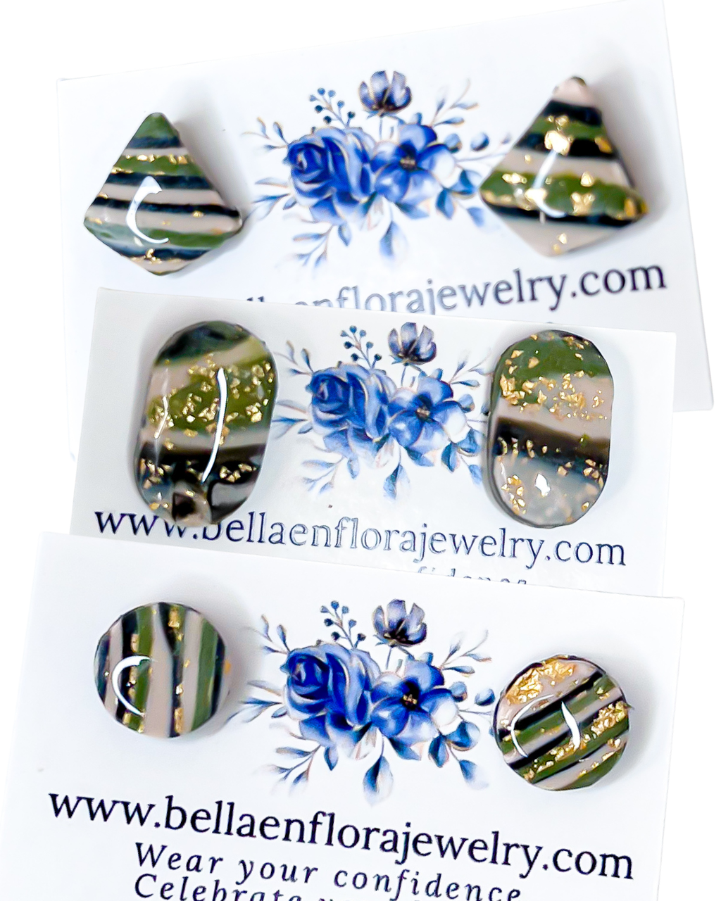 Green Marble and Gold Studs (various styles)